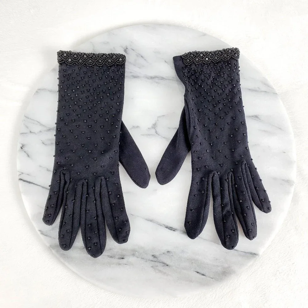 Vintage by Style Rite‎ Black Beaded Gloves